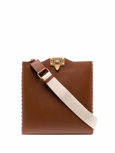 Valentino Garavani Small Flat Leather Crossbody Bag In Tan