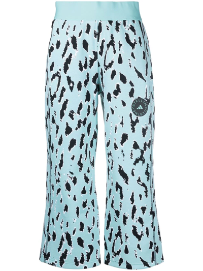 Adidas By Stella Mccartney Asmc Printed High-rise Cropped Sweatpants In Turquoise,black