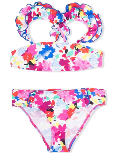 Il Gufo Kids' Floral-paint Print Bikini Set In Multi