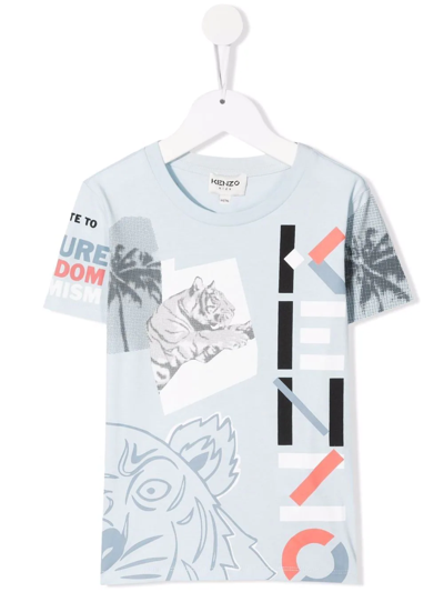 Kenzo Kids' Logo-print T-shirt In Blue