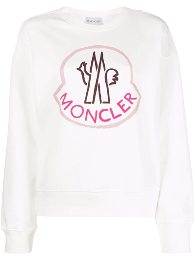 Moncler Logo印花棉质平纹针织卫衣 In White