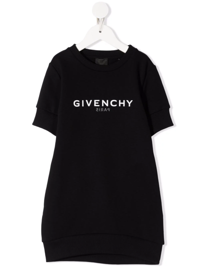 Givenchy Kids' Logo-print Short-sleeve Dress In Black