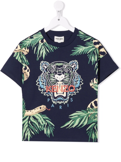 Kenzo Kids' Logo-print T-shirt In Blue