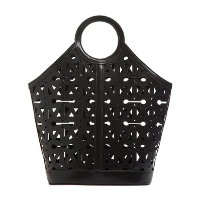 Mark Cross Chain Leather Tote In Black/sand