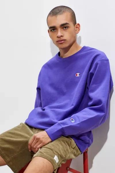 Champion Reverse Weave Fleece Crew Neck Sweatshirt In Purple