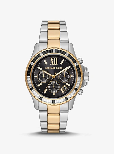 Michael Kors Oversized Everest Pavé Two-tone Watch In Silver