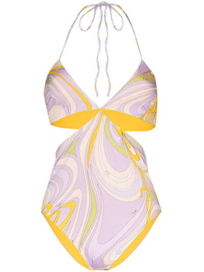 Emilio Pucci Onde Print Cut-out Swimsuit In Purple