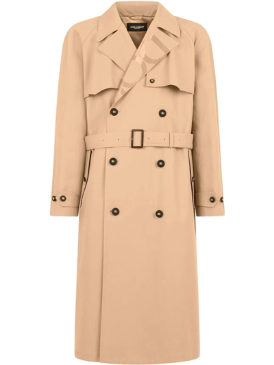 Dolce & Gabbana Cotton Gabardine Double-breasted Trench Coat In Beige