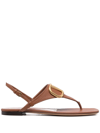 Valentino Vlogo Signature Flat Thong Sandal In Grainy Calfskin In Brown