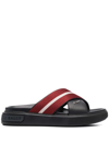 Bally Black And Red Leather Slides In Black,red,white