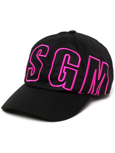 Msgm Logo印花棒球帽 In Black,fuchsia