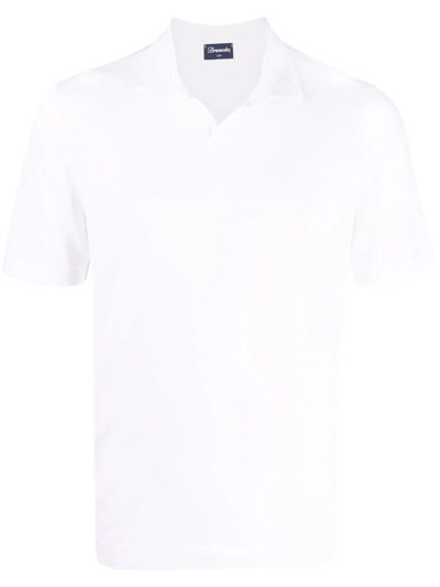 Drumohr V-neck Spread-collar Polo Shirt In Neutrals