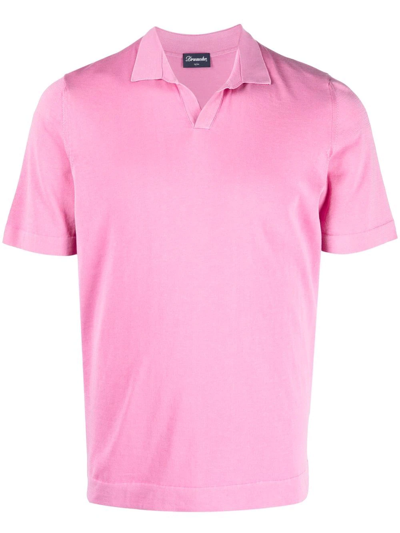 Drumohr V-neck Spread-collar Polo Shirt In Rosa