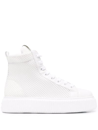 Miu Miu Mesh Flatform High-top Sneakers In White