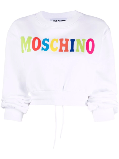 Moschino Flocked Multicolor Logo Sweatshirt In White