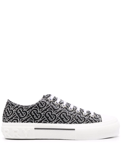 Burberry Monogram Print Cotton Sneakers In Nero