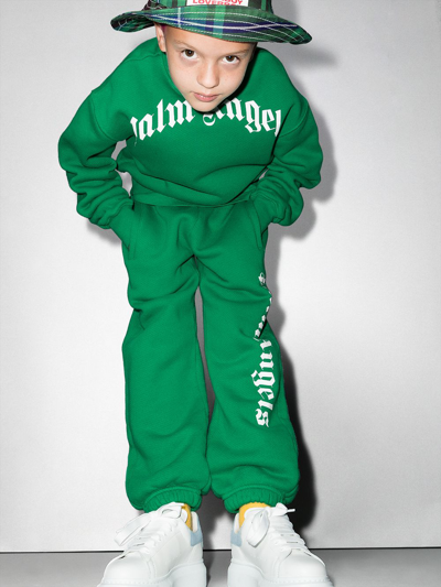 Palm Angels Kids' Logo-print Tapered Track Pants In Green