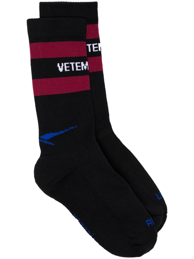 Vetements Reebok Striped Logo-jacquard Cotton-blend Socks In Black