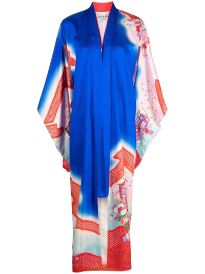 Pre-owned A.n.g.e.l.o. Vintage Cult 1970s Graphic-print Silk Kimono In Blue