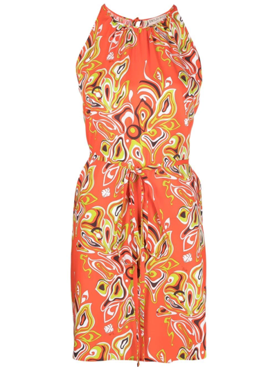 Emilio Pucci Africana Abstract-print Tied Waist Dress In Orange