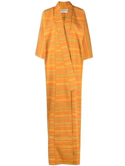 Pre-owned A.n.g.e.l.o. Vintage Cult 1970s Stripe-print Wide-sleeve Coat In Orange