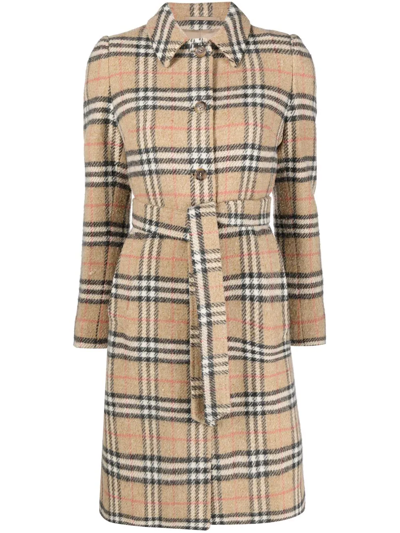 Pre-owned Burberry 2000s Vintage Check Wool Coat In Brown