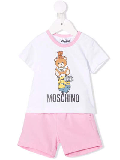 Moschino Babies' Logo印花短裤套装 In Fuchsia