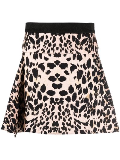 Roberto Cavalli Leopard-print Cotton Blend A-line Skirt In Fuchsia