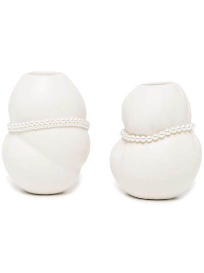 Completedworks Set Of Two Faux Pearls China Vases In White