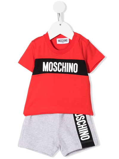 Moschino Babies' Logo印花短裤运动套装 In Red