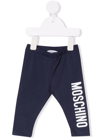 Moschino Babies' Logo-print Cotton Leggings In Blue