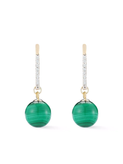 Mateo 14kt Yellow Gold Single Malachite Diamond Drop Earrings