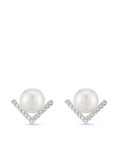 Mateo 14kt White Gold Right Angle Pearl Stud Earring