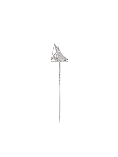 Pre-owned Pragnell Vintage 18kt White Gold Art Deco Diamond Yacht Pin In Silver