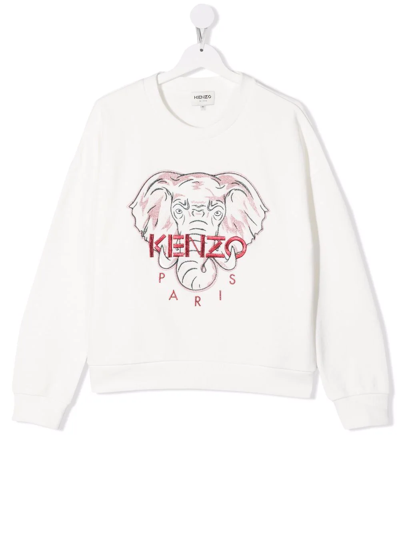 Kenzo Kids' Elephant Logo-embroidered Cotton Sweatshirt 4-14 Years In Off White