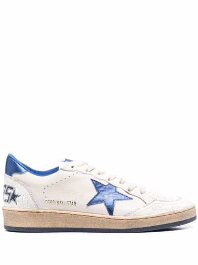 Golden Goose Ball-star Leather Sneakers In White & Blue
