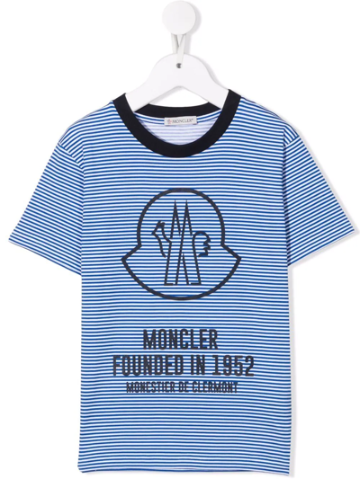 Moncler Kids' Logo-print Striped T-shirt In White