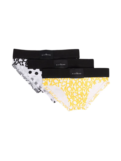 John Richmond Junior Kids' Logo-print Briefs (set Of Three) In White