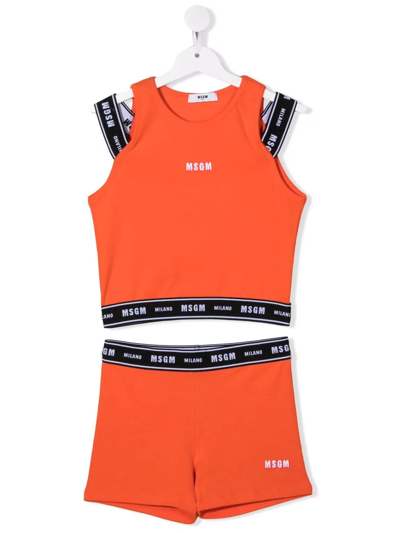 Msgm Kids Orange Sports Set With Logoed Elastic Bands