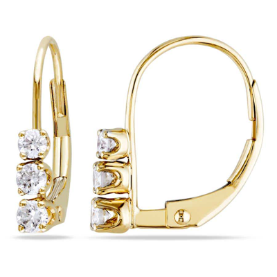 Amour 1/4 Ct Tw 3-stone Diamond Leverback Earrings In 14k Yellow Gold In Gold / White / Yellow