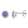 Amour Halo Diamond And Tanzanite Stud Earrings In 10k White Gold In White