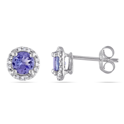Amour Halo Diamond And Tanzanite Stud Earrings In 10k White Gold