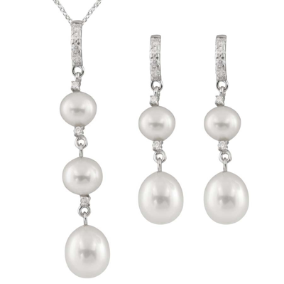 Bella Pearl White Pearl Drop Pendant And Earring Set Nesr-71w