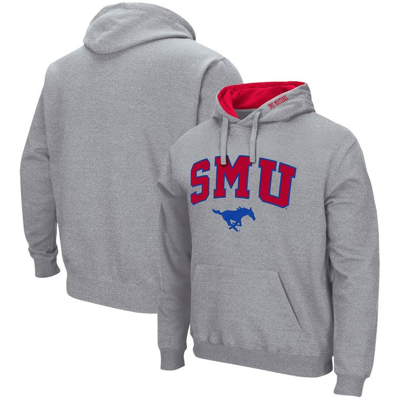 Colosseum Heathered Gray Smu Mustangs Arch And Logo Pullover Hoodie