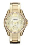 FOSSIL 'RILEY' ROUND CRYSTAL BEZEL BRACELET WATCH, 38MM