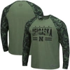 Colosseum Men's  Olive, Camo Nebraska Huskers Oht Military-inspired Appreciation Raglan Long Sleeve T In Olive