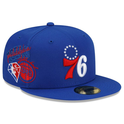 New Era Men's  Royal Philadelphia 76ers Team Back Half 59fifty Fitted Hat