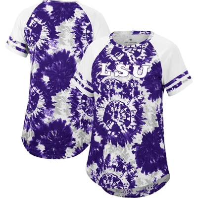 Colosseum Women's  Purple, White Lsu Tigers Annie Oversized Tie-dye Raglan T-shirt In Purple,white
