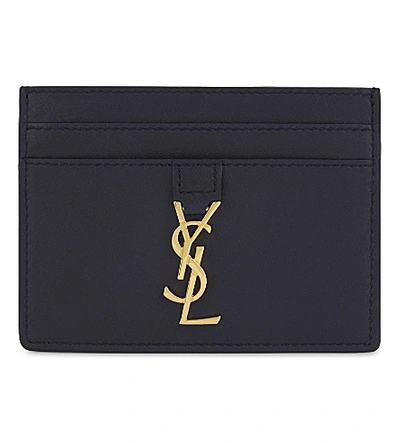 Saint Laurent Quilted Monogram Leather Card Holder In Marine