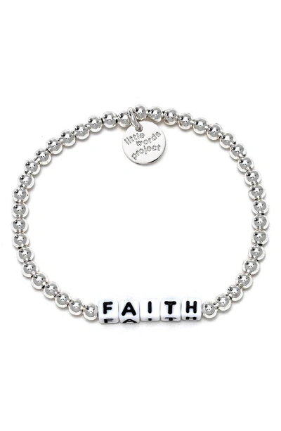 Little Words Project Faith Beaded Stretch Bracelet In All Silver Filled